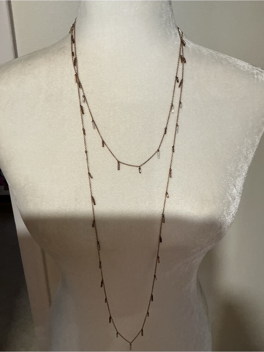 FREIDA ROTHMAN ROSE GOLDTONE 30” LAYERING NECKLACE WITH BARS AND RHINESTONES